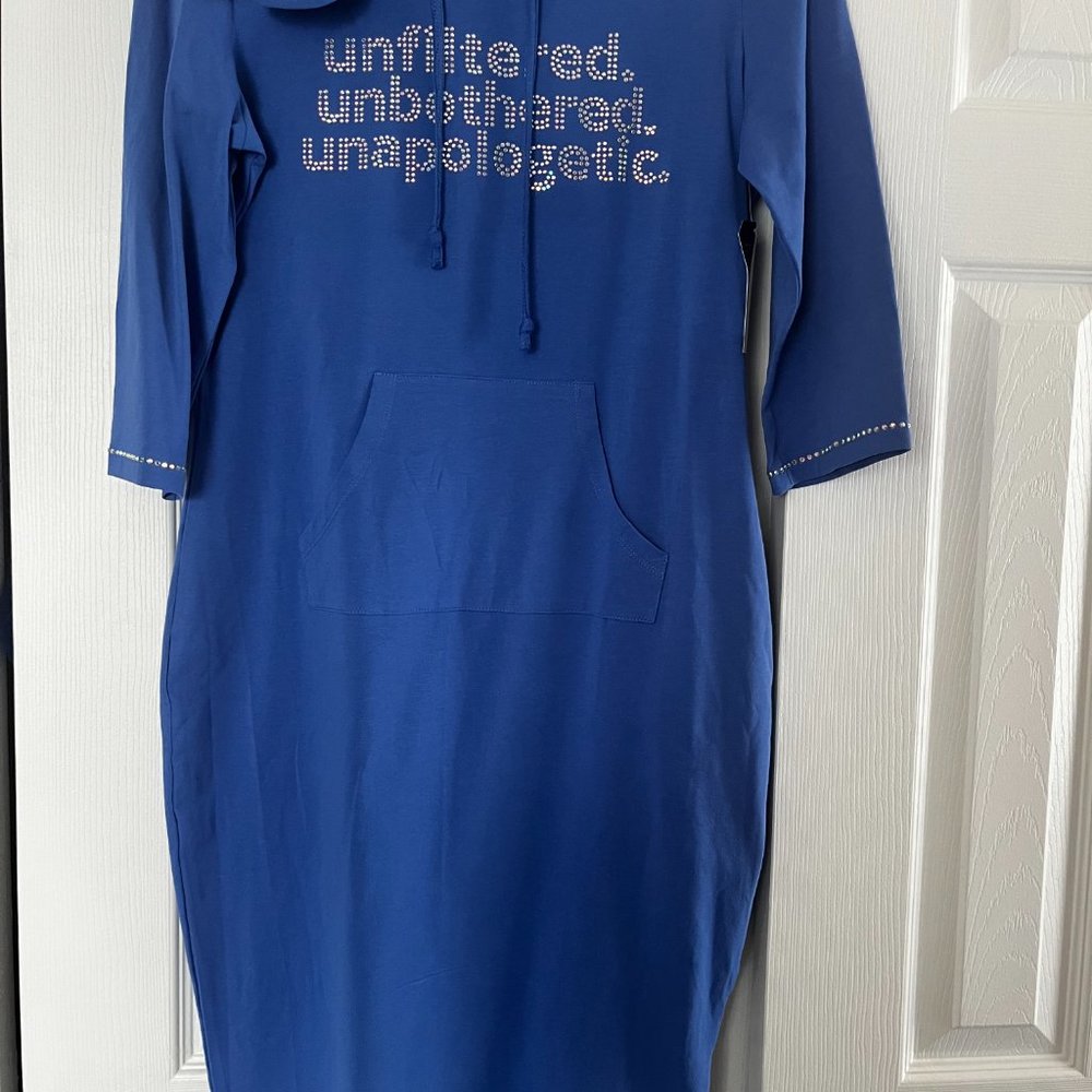 Unapologetic/Unbothered/Unapologetic Rhinestoned Hoodie Dress